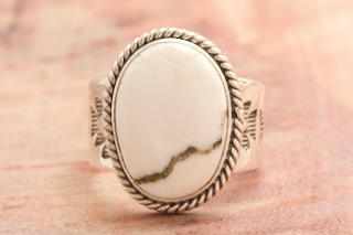 Genuine White Buffalo Turquoise Sterling Silver Navajo Ring